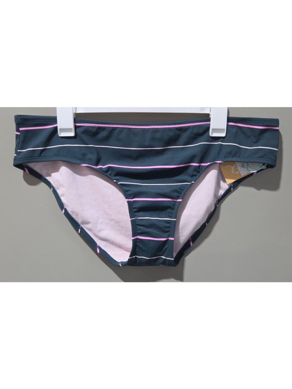Kona Sol Dark Indigo Blue Striped Hipster Style Bikini Swim Bottom -- XL 16/18